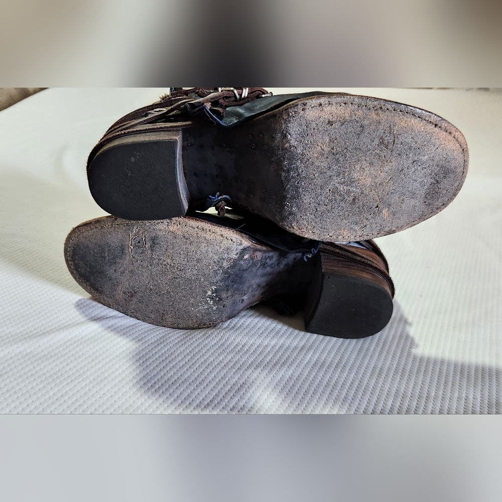 Freebird by Steven Navy & Brown Embossed Leather Ankle Booties - Picture 7 of 9